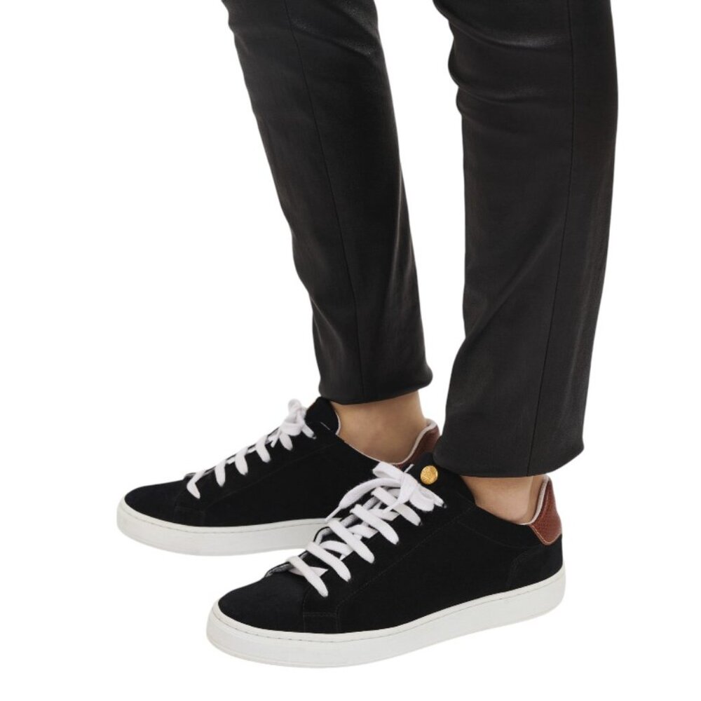 Longchamp Le‎ Pliage Black Suede Russian Leather Heel Lace Up Fashion Sneakers
